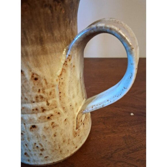 Handmade Vintage Stoneware Pottery Jug With Handle & Spout Rustic Brown & Cream - Picture 4 of 10